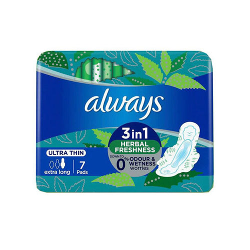 ALWAYS 3-IN-1 HERBAL FRESHNESS ULTRA THIN EXTRA LONG SANITARY PADS WITH WINGS 7 PADS