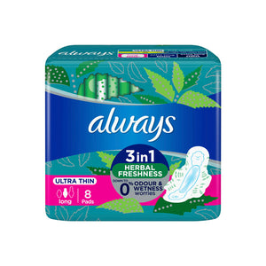 ALWAYS 3-IN-1 HERBAL FRESHNESS ULTRA THIN LONG SANITARY PADS WITH WINGS 8 PADS