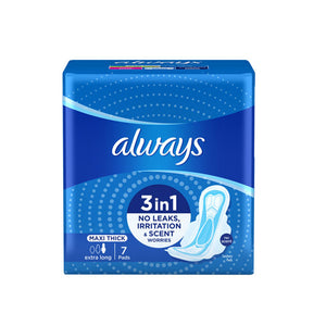 ALWAYS 3-IN-1 MAXI THICK EXTRA LONG SANITARY PADS WITH WINGS 7 PADS