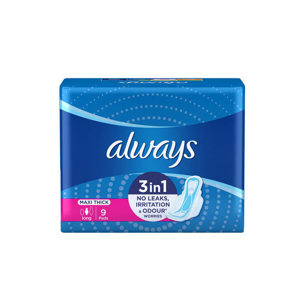 ALWAYS 3-IN-1 MAXI THICK LONG SANITARY PADS WITH WINGS 9 PADS