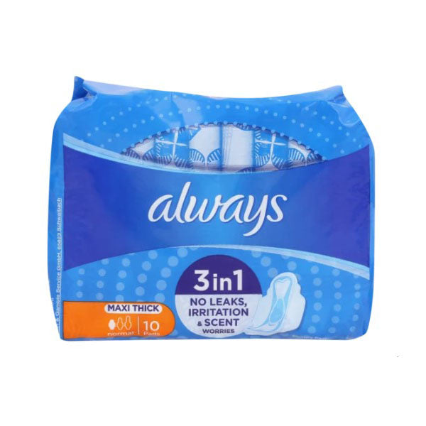 ALWAYS 3-IN-1 MAXI THICK NORMAL SANITARY PADS WITH WINGS 10 PADS