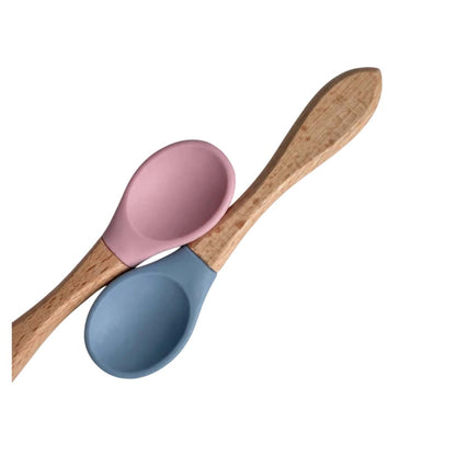 Ababy Silicone Baby Feeding Spoon Soft Rounded Tip With Natural Wooden Handle 4 Months Plus