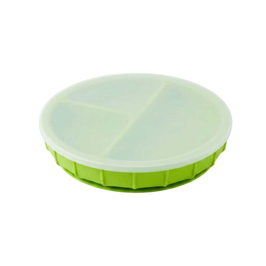 Ababy Silicone Suction Plate With Transparent Lid Three Divided Sections For Baby Feeding