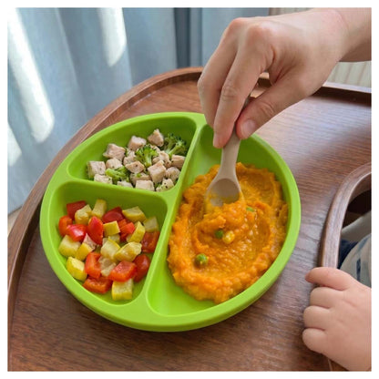 Ababy Silicone Suction Plate With Transparent Lid Three Divided Sections For Baby Feeding