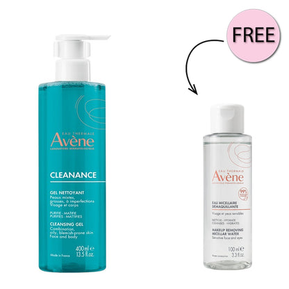 Avene Cleanance Gel Cleanser 400ml +Free Avene Micellar Water 100ml