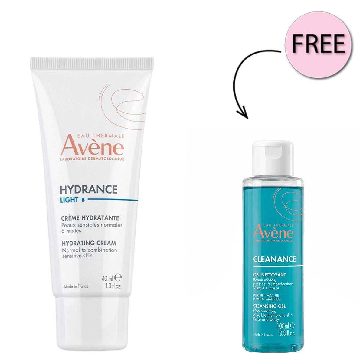 Avene Hydrance Light Hydrating Cream 40ml+ Free Cleanance Gel nettoyant 100ml 