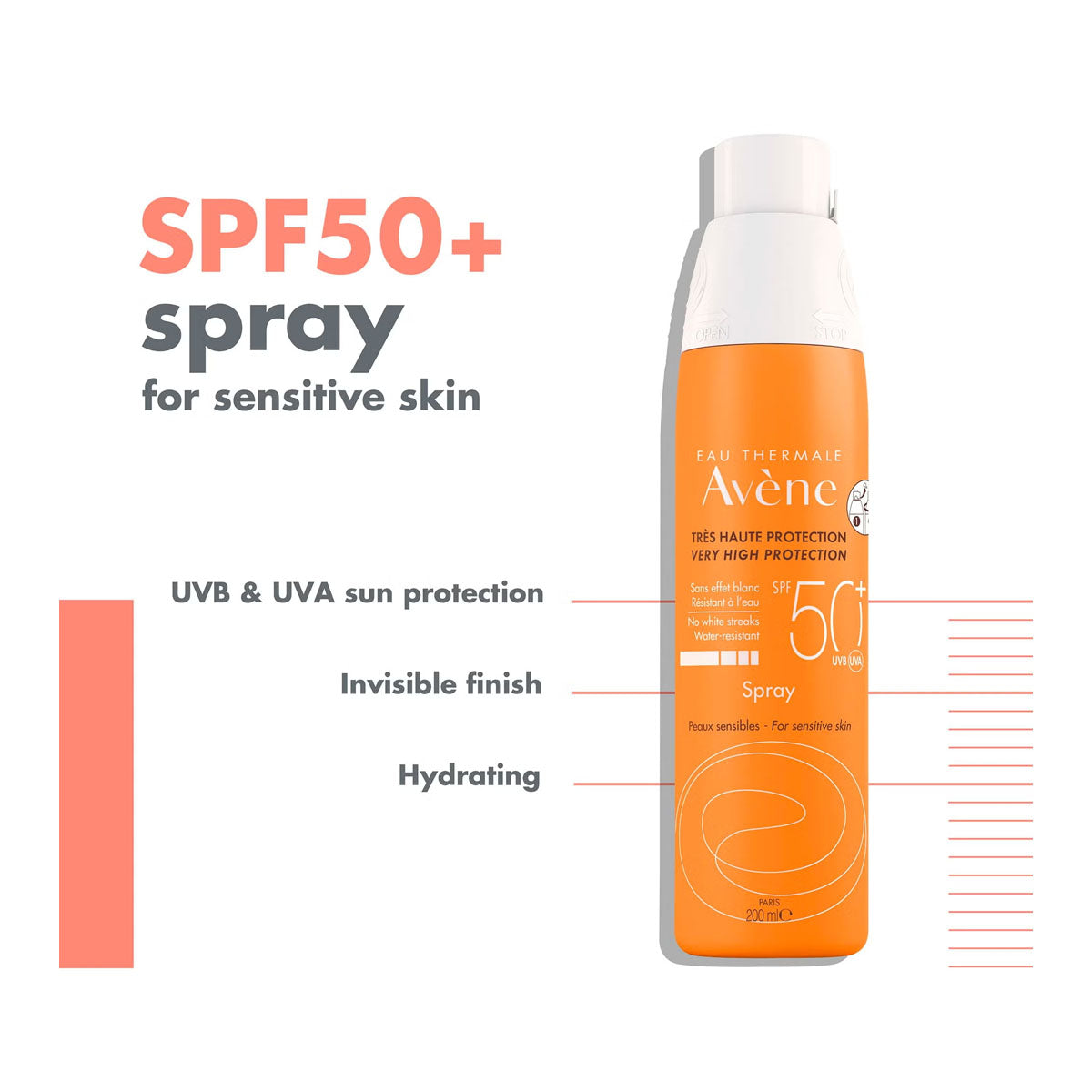 بخاخ أفين صن كير للحماية العالية جدًا SPF50+ 200 مل بخاخ أفين صن كير للحماية العالية جدًا SPF50+ 200 مل