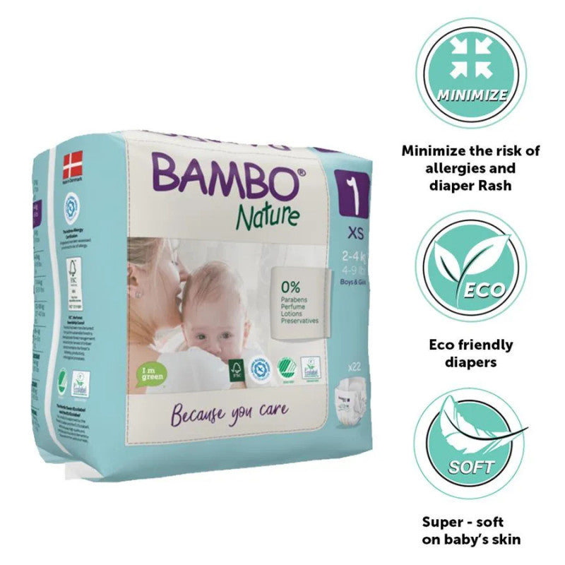 Bambo (Size 1, 2-4 Kg, 22 Nature Diapers)