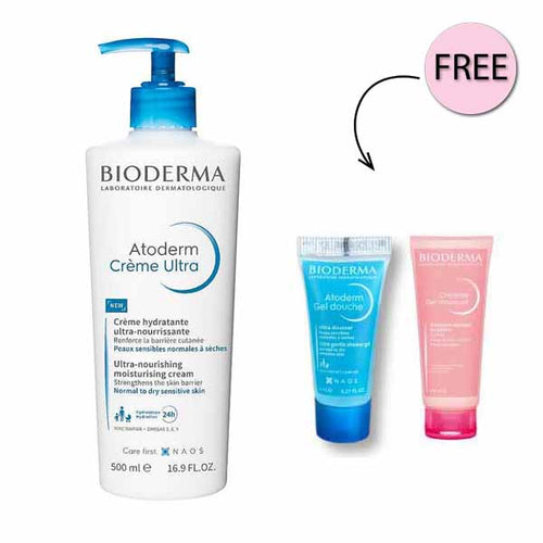 Bioderma Atoderm Creme Ultra-nourishing Cream 500ml +free Atoderm Gel Douche 5ml + Free Sensibio Gel Moussant 8 Ml