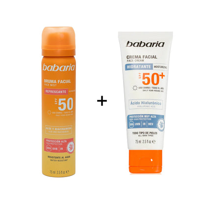 Babaria Sunscreen Facial Mist Spf50 Spray 75ml + Babaria Facial Sun Cream Hyaluronic Acid Spf 50+ 75ml
