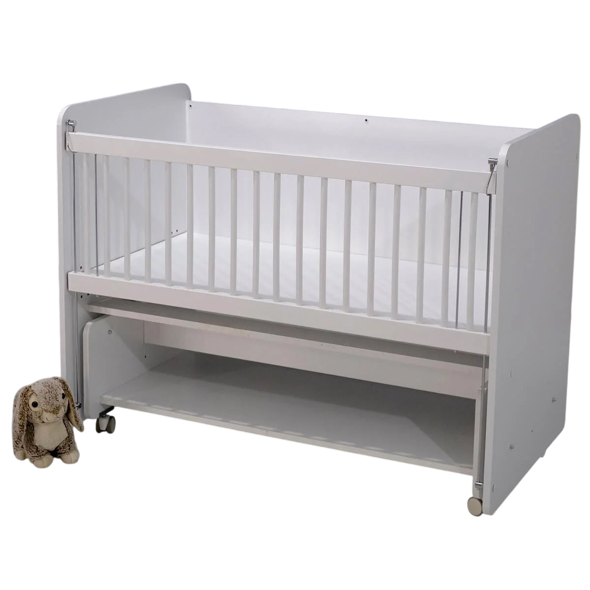 Babywhen Rocking Mother Side Crib With Wheels - White (Bw 1090)