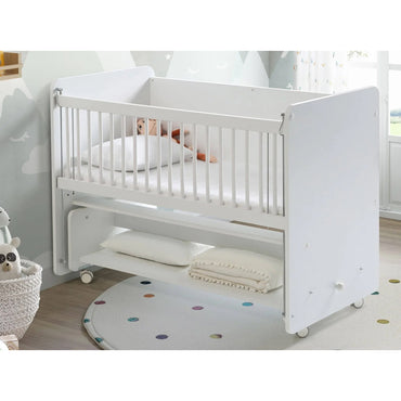 Babywhen Rocking Mother Side Crib With Wheels - White (Bw 1090)