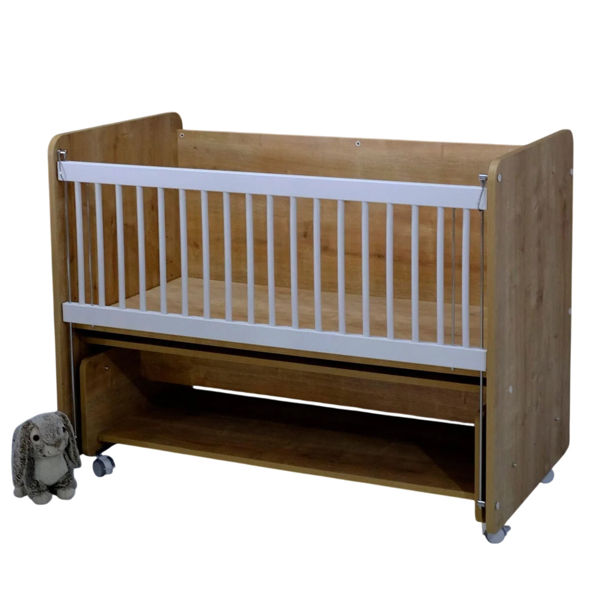 Babywhen Rocking Mother Side Crib With Wheels - Wooden (Bw 1091)