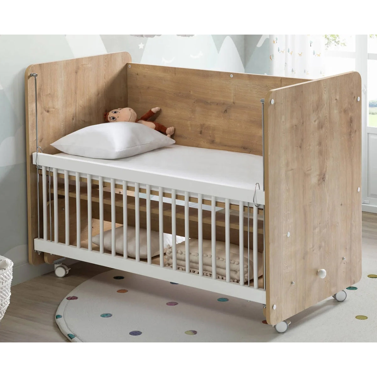 Babywhen Rocking Mother Side Crib With Wheels - Wooden (Bw 1091)