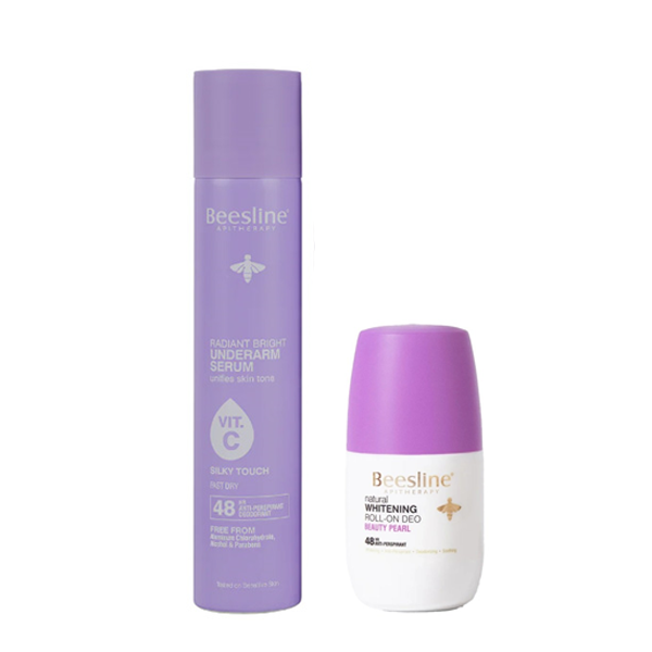 Beesline Radiant Bright Underarm Serum Silky Touch 48hr 150ml + Beesline Whitening Roll-on Deodorant Beauty Pearl 50ml