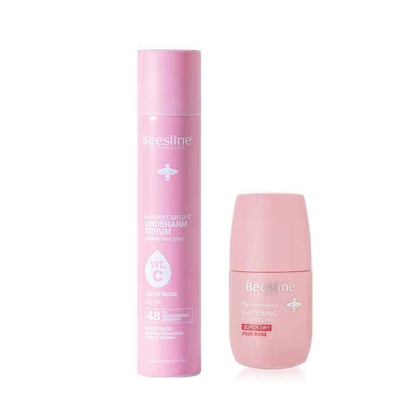 Beesline Radiant Bright Underarm Whitening Serum Jouri Rose 150 ml + Beesline Whitening Roll On Deo Super Dry Jouri Rose 50 ml