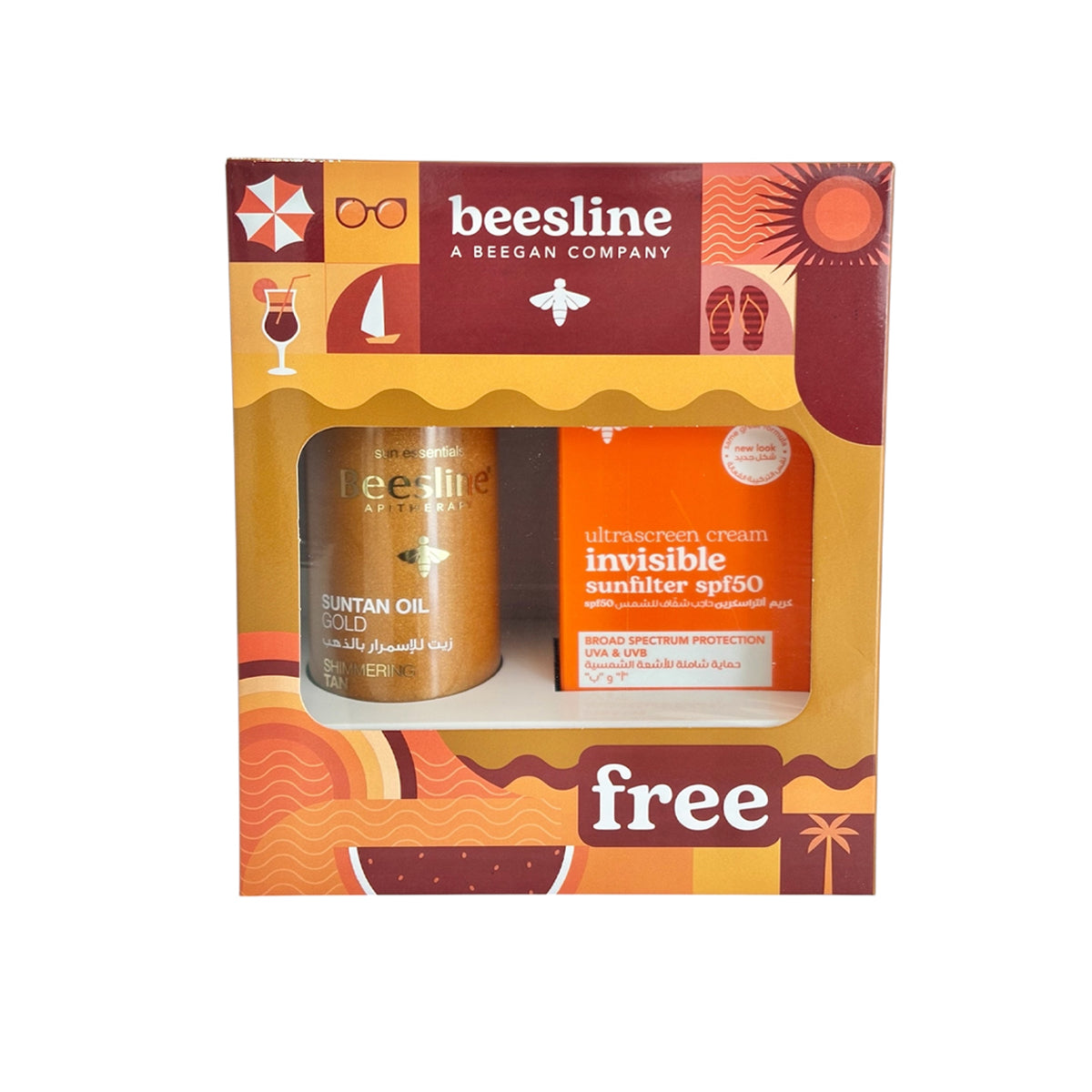 Beesline Suntan Oil Gold + Free Ultrascreen Cream Invisible Sunfilter Spf 50