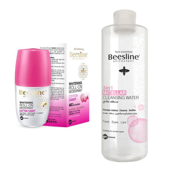 Beesline Whitening Roll-on Deodorant Cotton Candy 50ml + Beesline 3 In 1 Micellar Cleansing Water 400ml