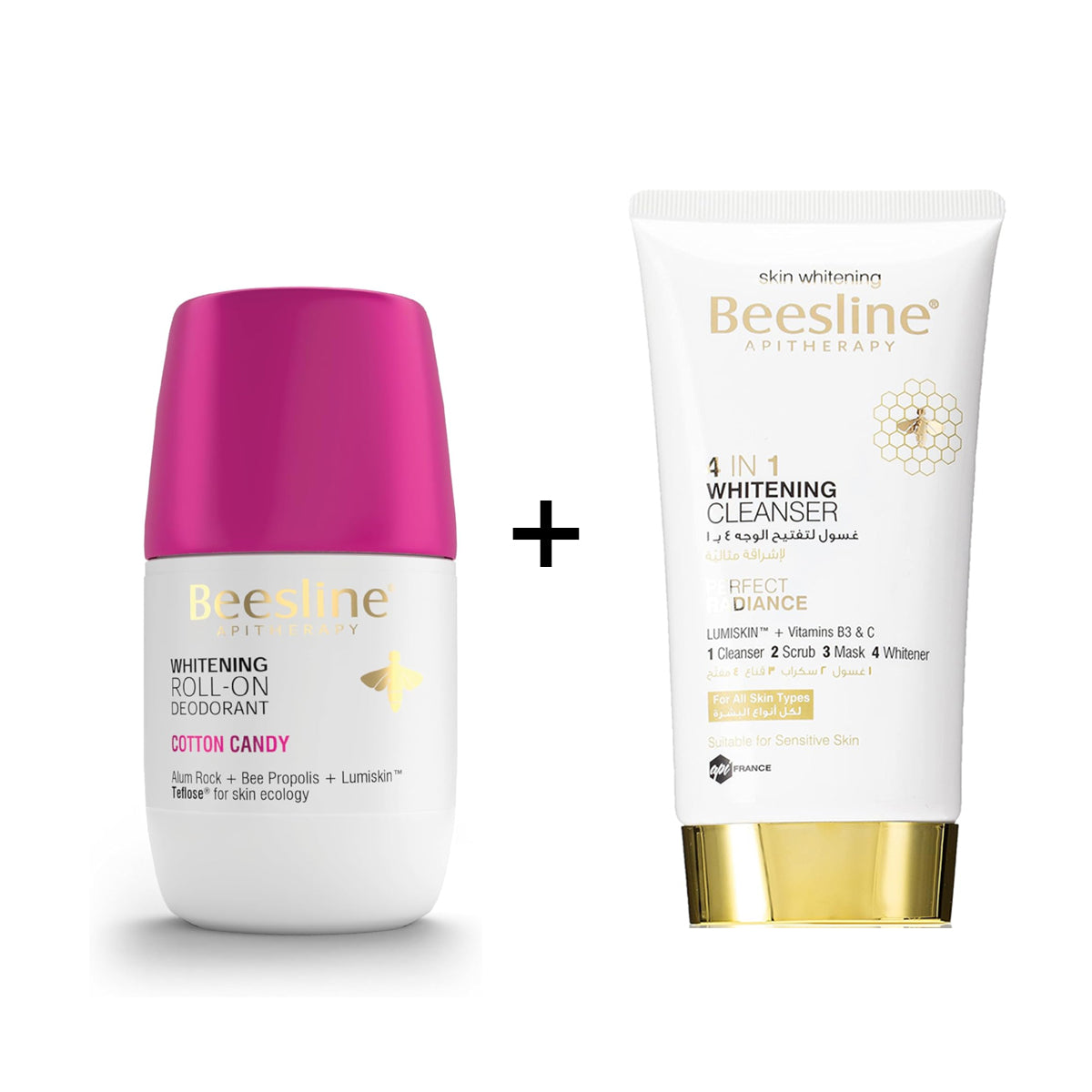 Beesline Whitening Roll-on Deodorant Cotton Candy 50ml + Beesline 4 In 1 Whitening Cleanser 150ml Offer