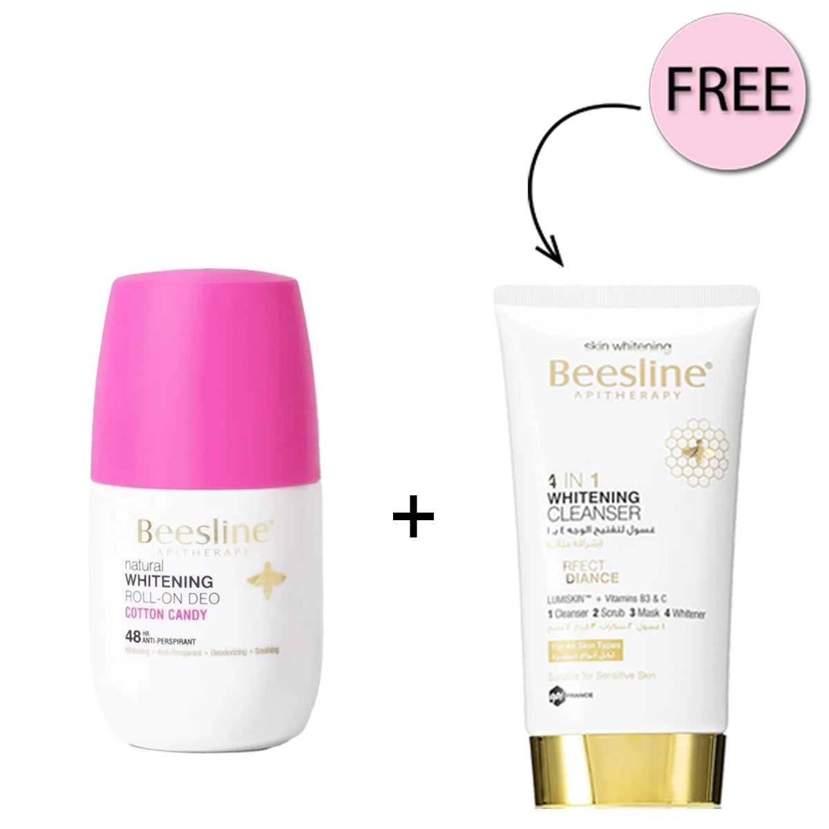 Beesline Whitening Roll-on Deodorant Cotton Candy 50ml + Free Beesline 4 In 1 Whitening Cleanser 150ml Offer