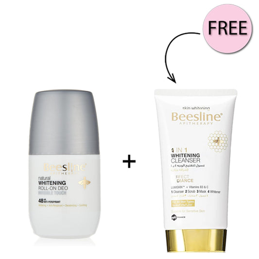 Beesline Whitening Roll-on Deodorant Invisible Touch 50ml + Free Beesline 4 In 1 Whitening Cleanser 150ml Offer