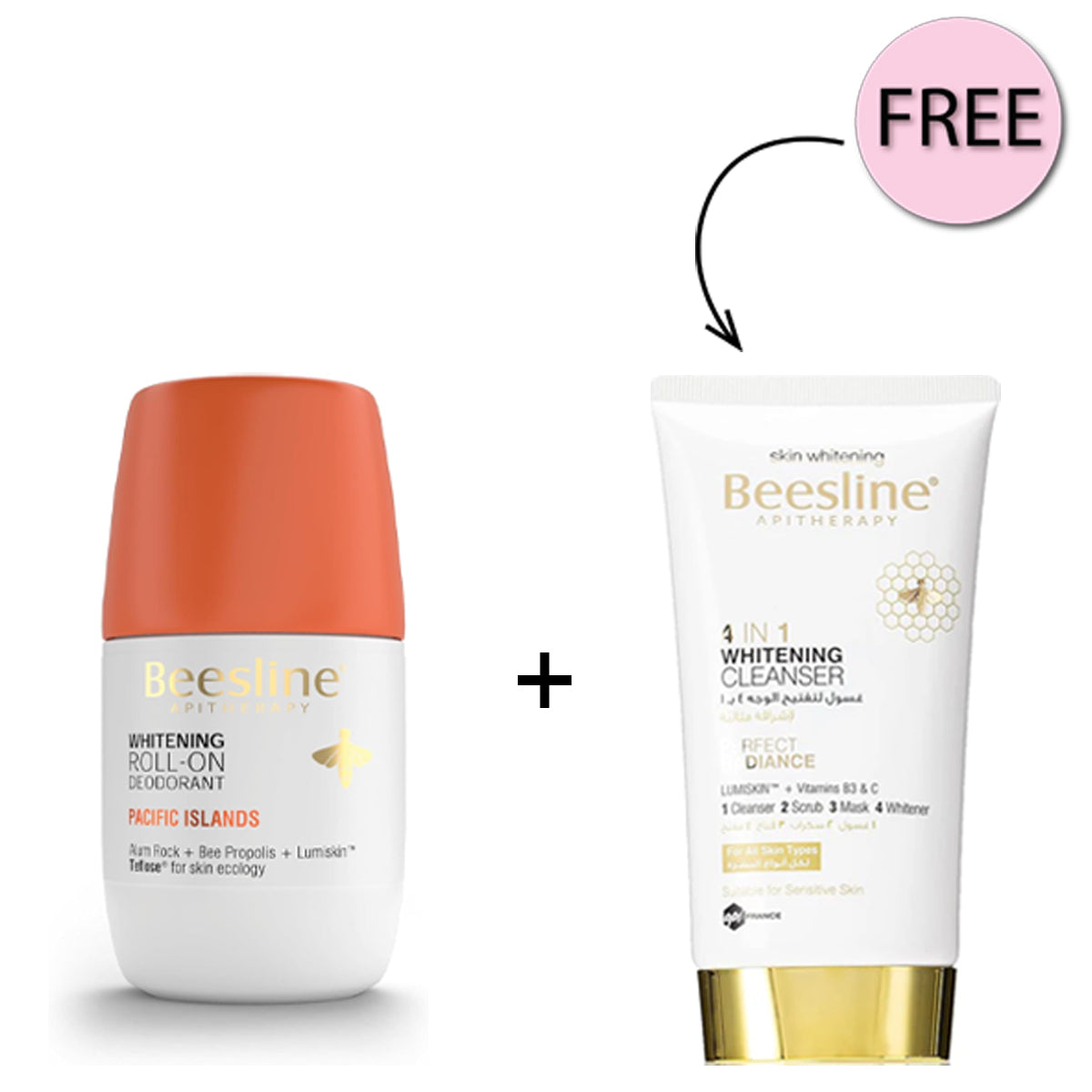 Beesline Whitening Roll-on Deodorant Pacific Islands 50ml + Free Beesline 4 In 1 Whitening Cleanser 150ml Offer