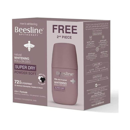 Beesline Whitening Roll On Deo Super Dry Powder Soft 2x50ml (1+1 Free)