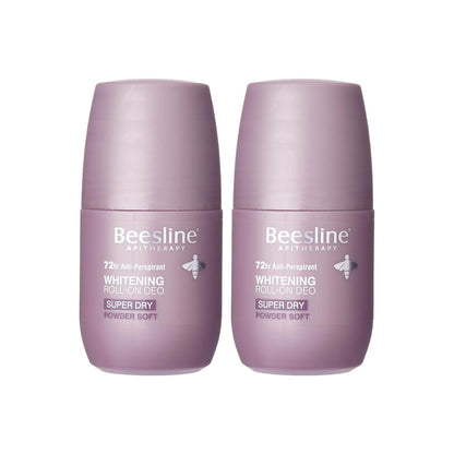 Beesline Whitening Roll On Deo Super Dry Powder Soft 2x50ml (1+1 Free)