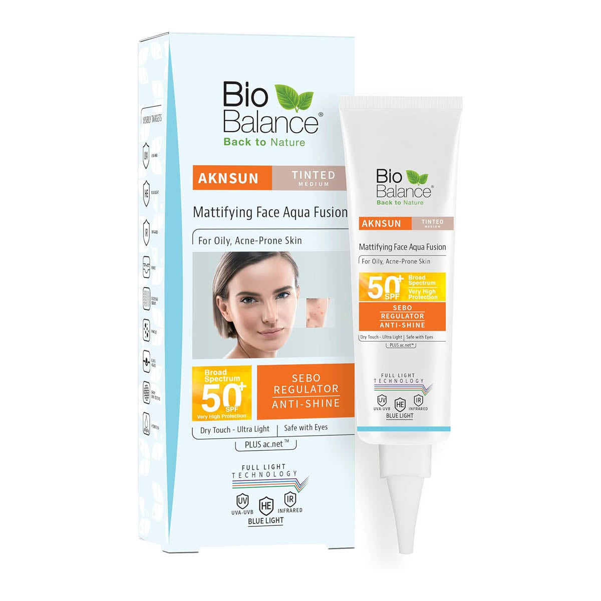 Bio Balance Aknsun Tinted Medium Mattifying Aqua Fusion Dry Touch 50+spf 40ml