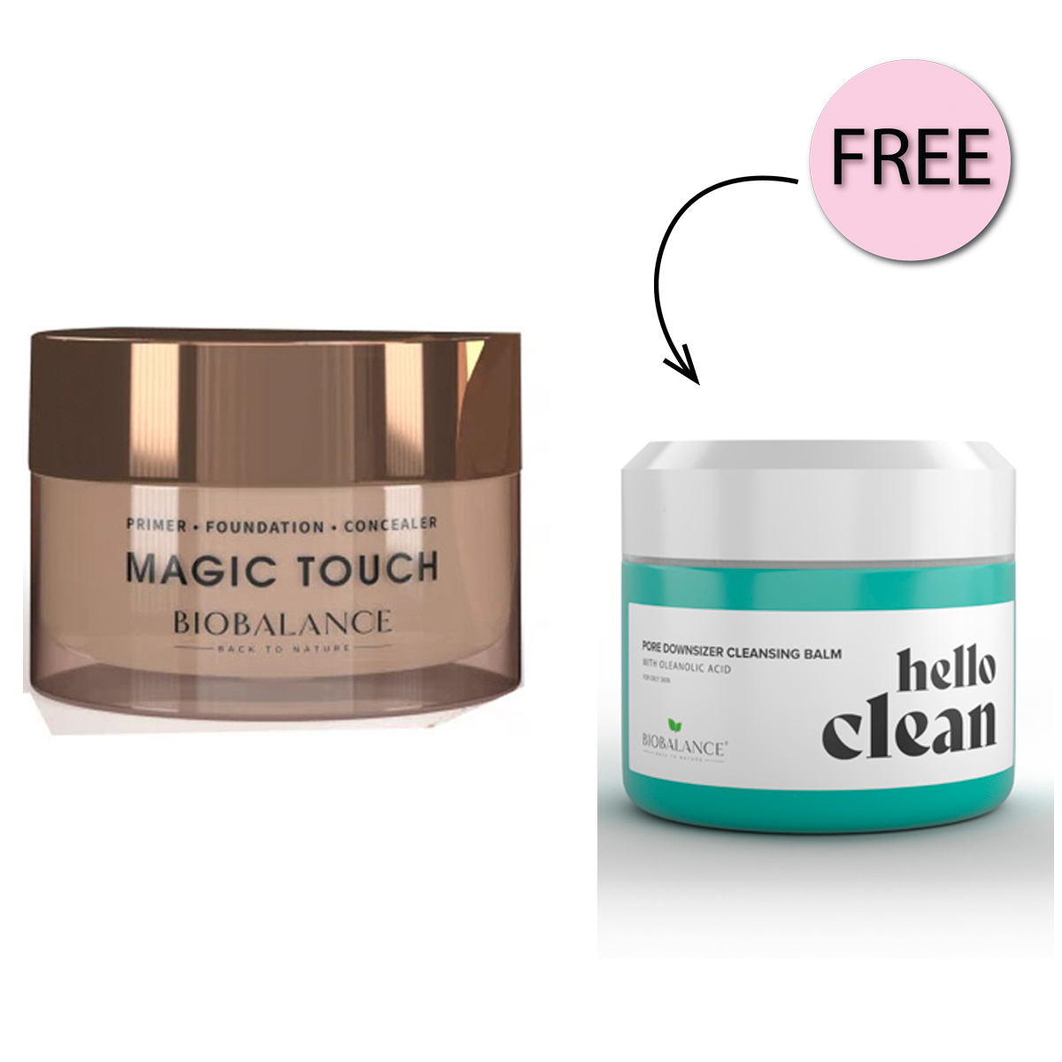 Bio Balance Magic Touch Foundation, Primer And Concealer 30ml + Free Hello Clean 100ml Bio Balance Magic Touch Foundation, Primer And Concealer 30ml + Free Hello Clean 100ml