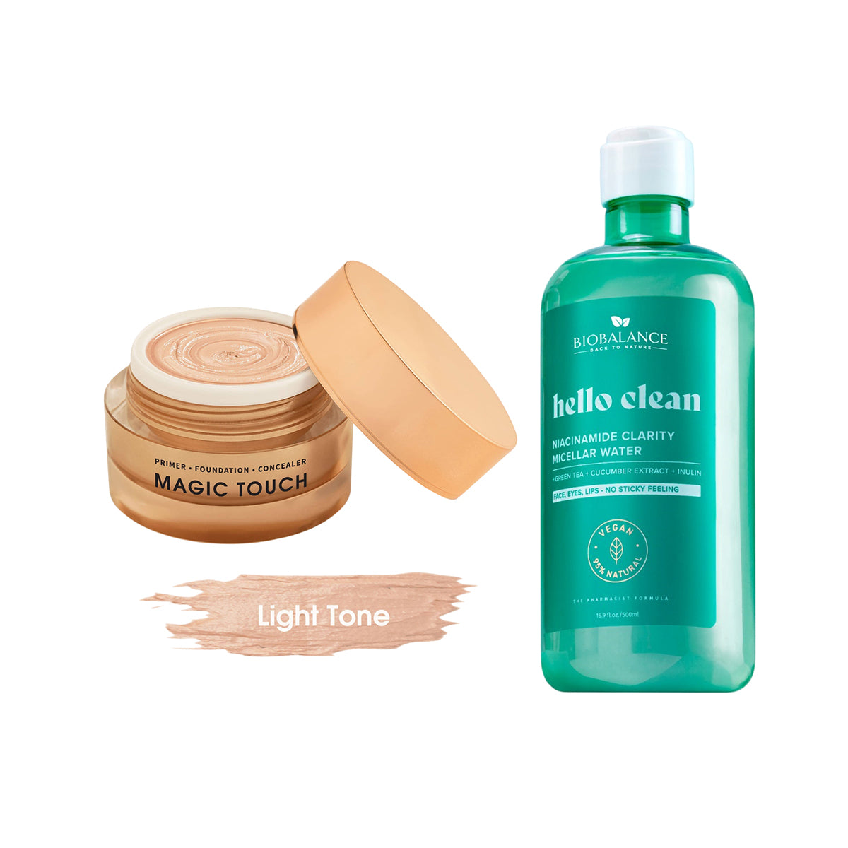 Bio Balance Magic Touch Foundation, Primer And Concealer Light 30ml + Bio Balance Hello Clean Niacinamide Clarity Micellar Water 500ml Bio Balance Magic Touch Foundation, Primer And Concealer Light 30ml + Bio Balance Hello Clean Niacinamide Clarity Micellar Water 500ml
