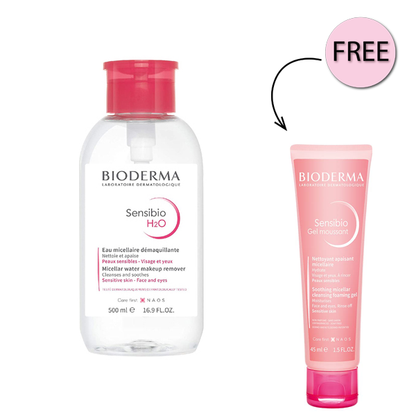 Bioderma Sensibio H2o Makeup Removing Pump 500ml + Free Sensibio Gel 45ml