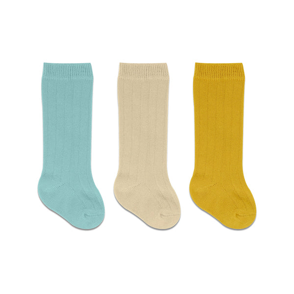 Bistyle 3-pairs Knee Socks (Blue, Brown, Yellow)