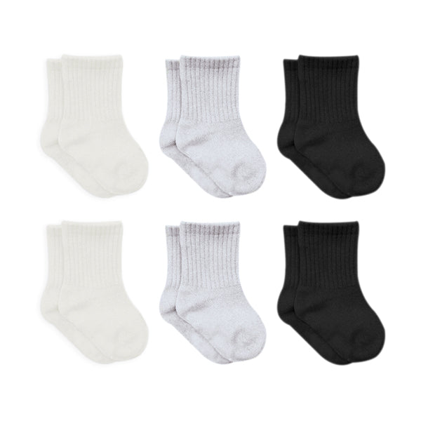 Bistyle Basic 6-pairs Combed Flat Quarter Socks (Black, Grey, Beige)