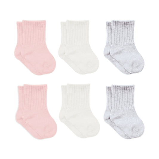 Bistyle Basic 6-pairs Combed Flat Quarter Socks (Pink, Grey, Beige)