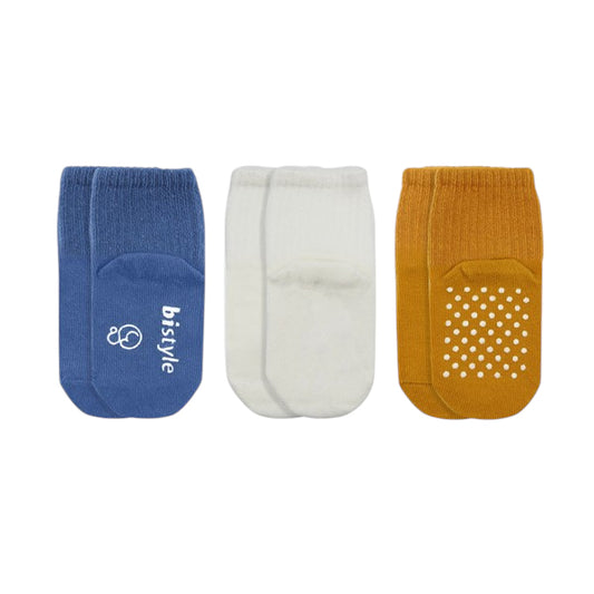 Bistyle Organic 3-pairs Basic Non-slip Socks (Blue, Orange, Beige)