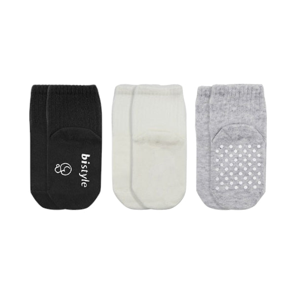 Bistyle Organic 3-pairs Basic Non-slip Socks (Black, Grey, Beige)