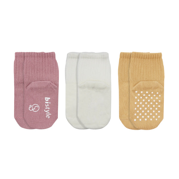 Bistyle Organic 3-pairs Basic Non-slip Socks (Pink, Orange, Beige)