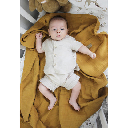 Bistyle Organic Muslin 4 طبقات بطانية (120x120 سم) أصفر