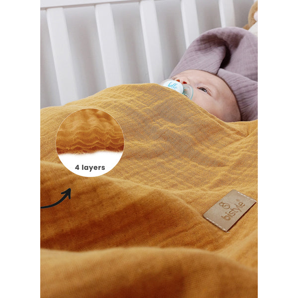 Bistyle Organic Muslin 4 طبقات بطانية (120x120 سم) أصفر