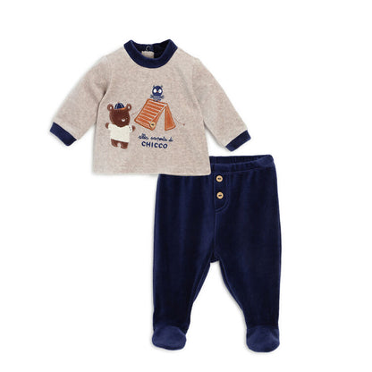 Boys Dark Blue Applique Smock with Legging 3 Months