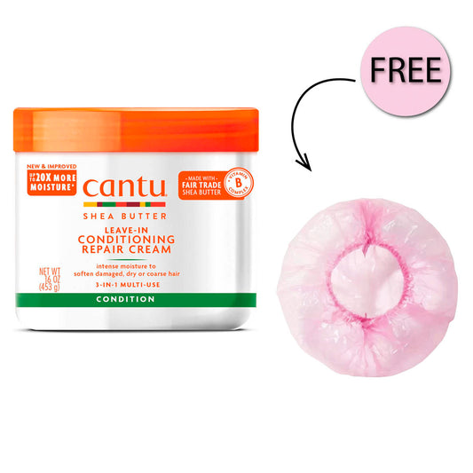 Cantu Shea Butter Leave In Conditioning Repair Cream 453g + Free Shower Cap