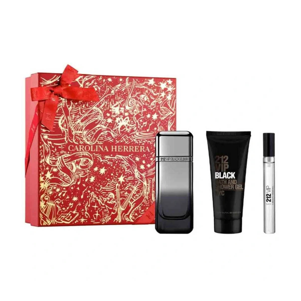 Carolina Herrera 212 Vip Black Elixir Edp 100ml+ Edp 10ml + Shower Gel 100ml Gift Set For Men