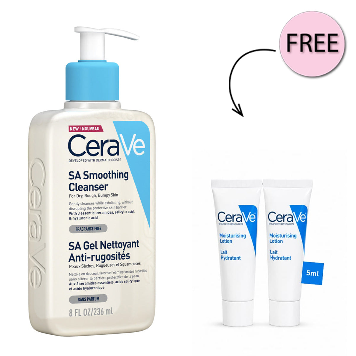 CeraVe SA Smoothing Cleanser for normal, dry and rough skin 236ml +Free Moisturizing Lotion 5ml