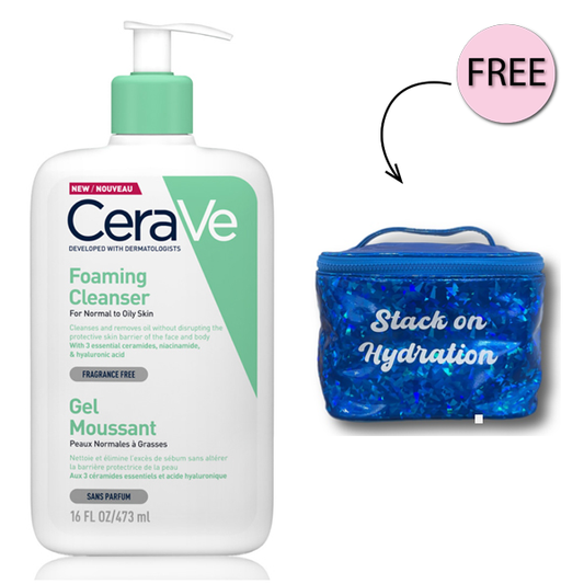 Cerave Foaming Cleanser for Normal to Oily Skin with Hyaluronic Acid 473Ml  + Free Cerave Pouch