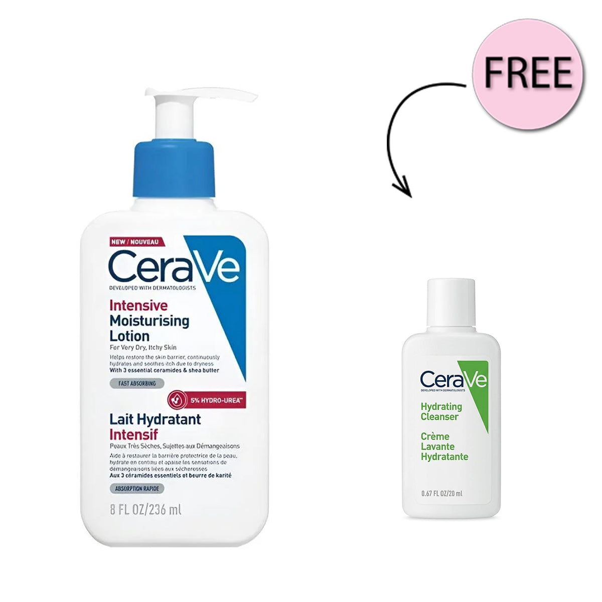Cerave Intensive Moisturizing Lotion For Very Dry Itchy Skin 236ml +Free Cerave Hydrating Cleanser 20ml