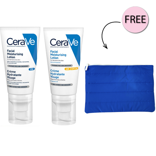 Cerave Am Facial Moisturizing Lotion Spf30 With Hyaluronic Acid 52ml + Cerave PM Facial Moisturizing Lotion Night Cream with Hyaluronic Acid 52Ml + Free Laptop Sleeve