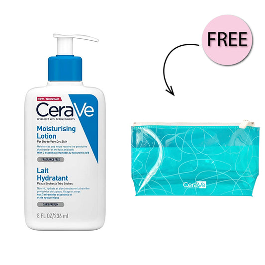 Cerave Moisturizing Lotion for Dry to Very Dry Skin with Hyaluronic Acid 236Ml + Free Pouch