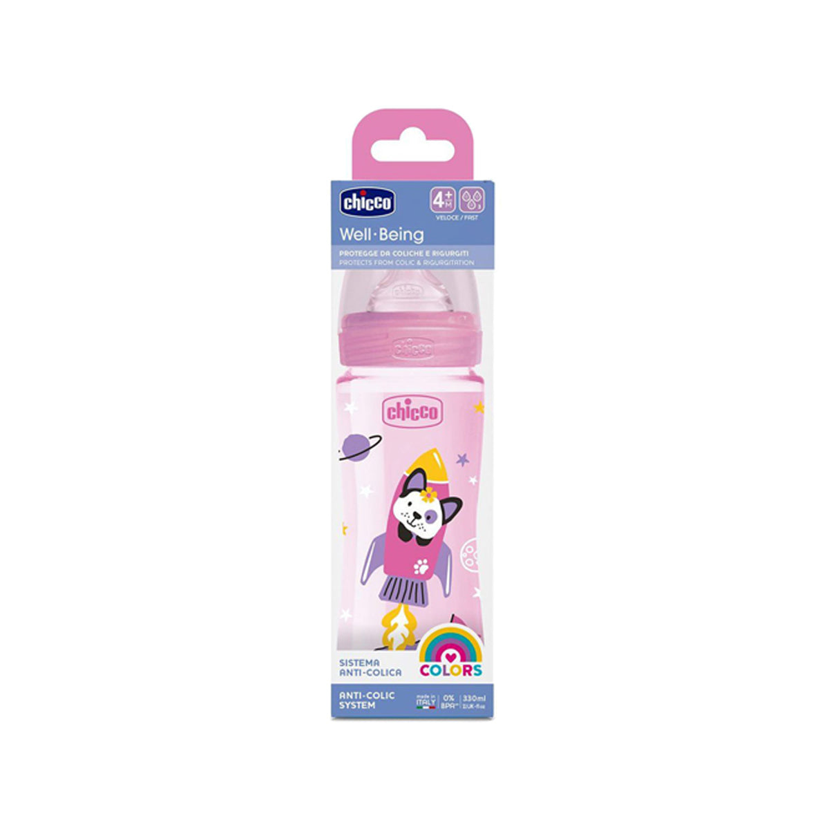 Chicco Anti-Colic Well Being Plastic Baby Bottle With Fast Flow Silicone Nipple 330ml