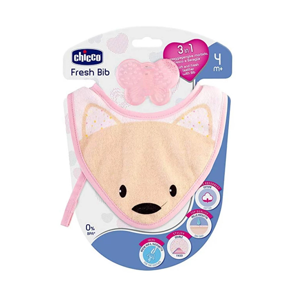 Chicco Fresh Bib, Teething Ring with Pink Bib